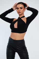 Black Halter Neck Cut Out Crop Top - Sno