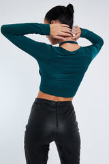 Green Halter Neck Cut Out Crop Top - Sno