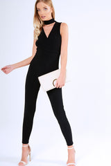 Black Choker Neck Wrapover Jumpsuit - Palma