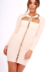 Nude Cut Out Eyelet Front Bodycon Dress - Staci