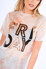 Pink Tie Dye Sheer Mesh 'Friday' Slogan T-Shirt Dress - Flynn