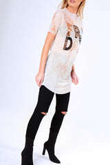 Pink Tie Dye Sheer Mesh 'Friday' Slogan T-Shirt Dress - Flynn