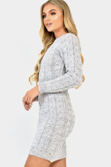 Grey Cable Knit Jumper Midi Dress - Jaylie