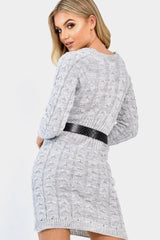 Grey Cable Knit Jumper Midi Dress - Jaylie