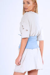 Blue  Lace Up Raw Edge Corset Belt- Missy