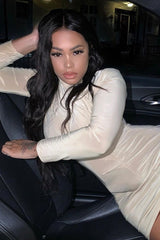 Stone Slinky High Neck Ruched Front Bodycon Dress - Carola