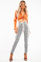 Orange Satin Cut Out Tie Front Bodysuit - Ezabella