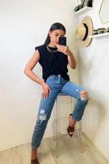 Light Blue Ripped Slim Fit Mom Jeans - Lola