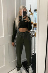 Khaki Side Stripe Split Hem Wide Leg Joggers - Karris