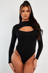 Black Ribbed Cut Out Detail Bodysuit - Murphie