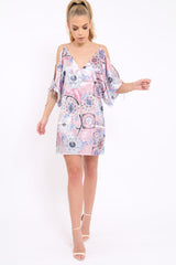 Pink Paisley Print Split Sleeve Dress - Giani