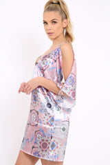 Pink Paisley Print Split Sleeve Dress - Giani
