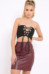 Black Eyelet Lace Up Bandeau Crop Top - Jolene