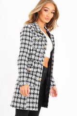 Black And White Tweed Gold Button Longline Jacket - Madalynn