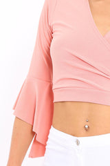 Peach Plunge Bell Sleeve Crop Top - Merla