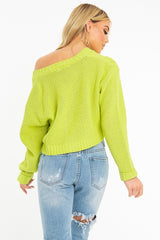 Lime Chunky Knit Button Up Crop Cardigan - Elly
