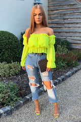 Yellow Ruffle Bardot Crop Top - Aagna