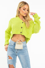 Lime Chunky Knit Button Up Crop Cardigan - Elly