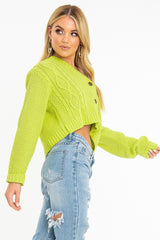 Lime Chunky Knit Button Up Crop Cardigan - Elly