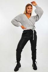 Grey Wrap Tie Details Cardigan - Lucy