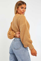 Brown Wrap Tie Details Cardigan - Lucy