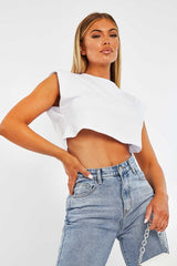 White Cropped Shoulder Pad T-shirt - Ivani