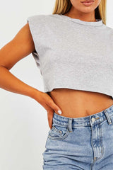 Grey Cropped Shoulder Pad T-shirt - Ivani