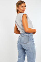 Grey Cropped Shoulder Pad T-shirt - Ivani