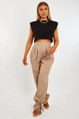 Black Cropped Shoulder Pad T-shirt - Ivani