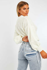 Cream Wrap Tie Details Cardigan - Lucy