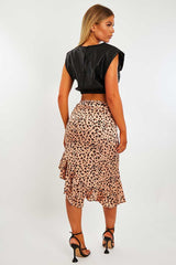 Peach Polka Print Frilled Hem Midi Skirt - Julia