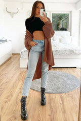 Brown Longline Knit Cardigan - Abbie
