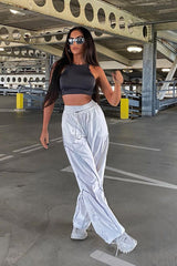 White Toggle Parachute Cargo Trousers - Alura