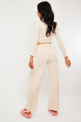 Nude Ribbed Button Front Top + Trouser Co-ord - Emani