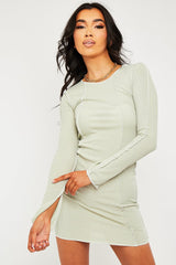 Sage White Contrast Stitch Ribbed Mini Dress - Daniah