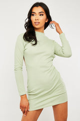 Sage Ribbed Back Cut Out Mini Dress - Eloise