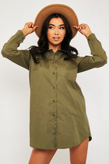 Khaki Oversized Shirt Dress - Chelby