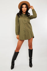 Khaki Oversized Shirt Dress - Chelby