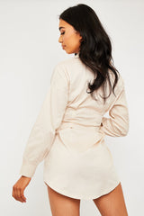 Stone Tailored Waist Long Sleeve Shirt Dress - Laritza