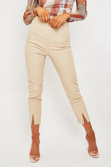 Stone Split Front Faux Leather Skinny Trouser - Meya