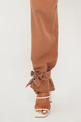 Camel Contrast Stitch Ankle Tie Trousers - Neyla