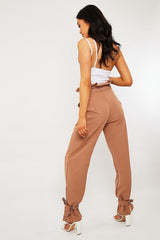 Camel Contrast Stitch Ankle Tie Trousers - Neyla