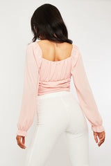 Pink Crepe Ruched Panel Crop Top - Laurie