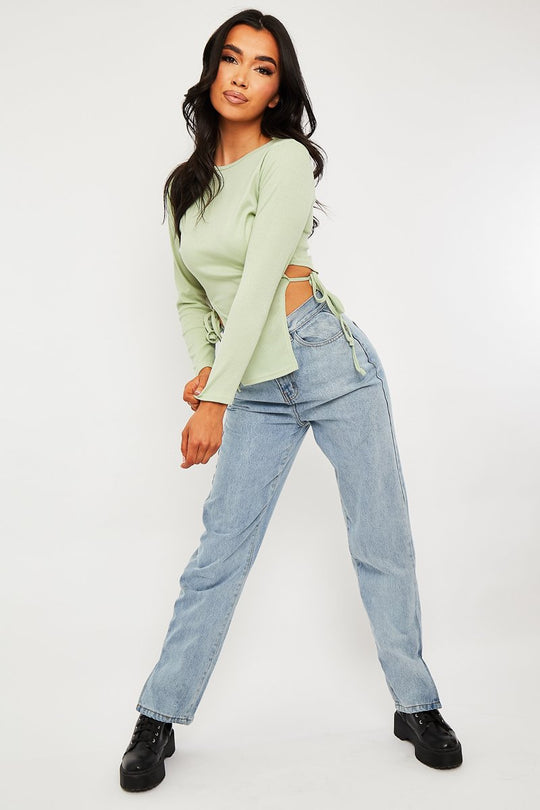 Sage Ribbed Side Tie Top - Bibi