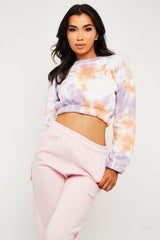 Orange Tie Dye Gathered Waist Sweatshirt - Amirra