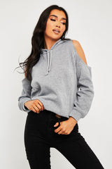 Grey Cut Out Shoulder Hoodie - Harlow