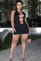 Black Chain Front Mini Dress - Zela