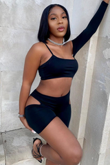 Black Cut Out One Sleeve Playsuit - Aira