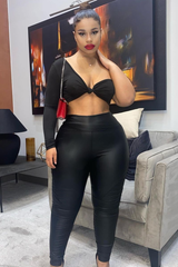 Black Knot Front One Sleeve Crop Top - Yeliz