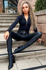 Black Zip Up Front Bodysuit - Graylyn